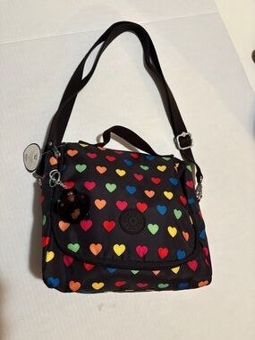 Kipling Black lunch  Bag with Multicolor Heart Print